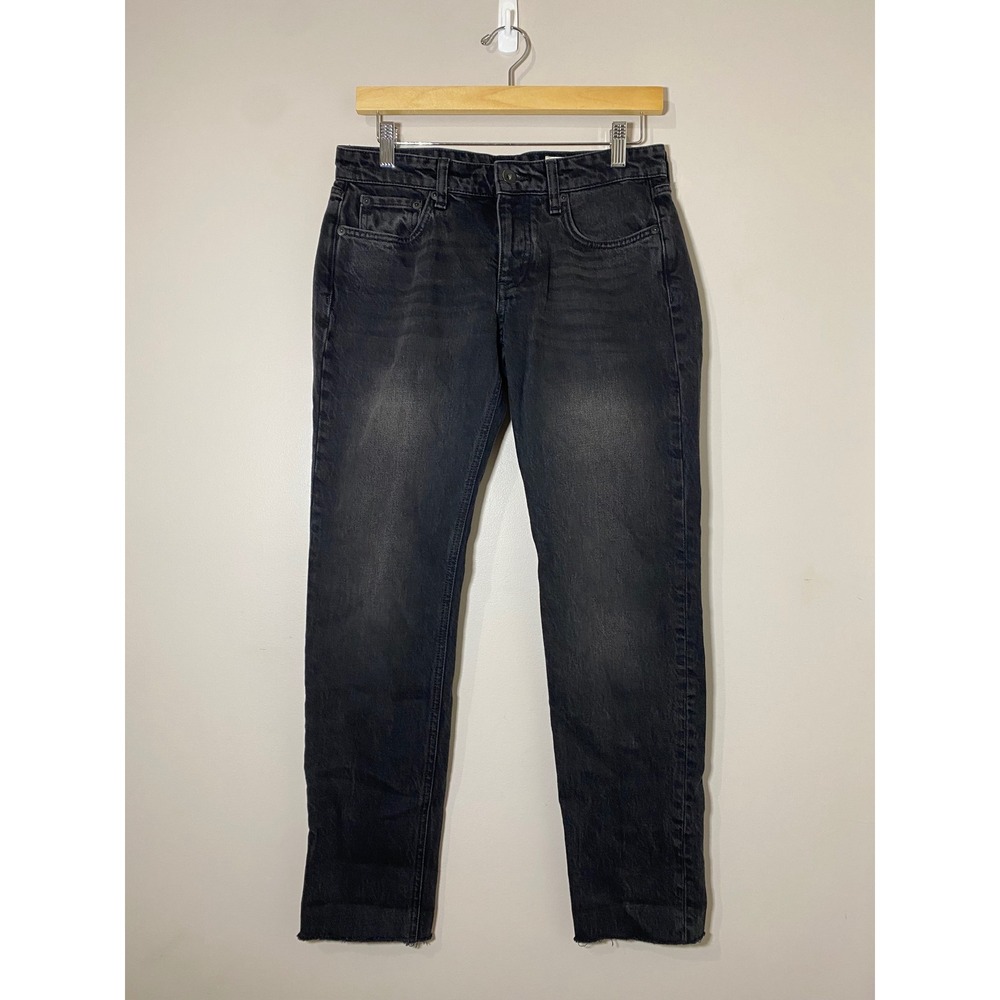 Rag & Bone Dre Low-Rise Slim‎ Boyfriend Jeans Highland Black Raw Hem 25